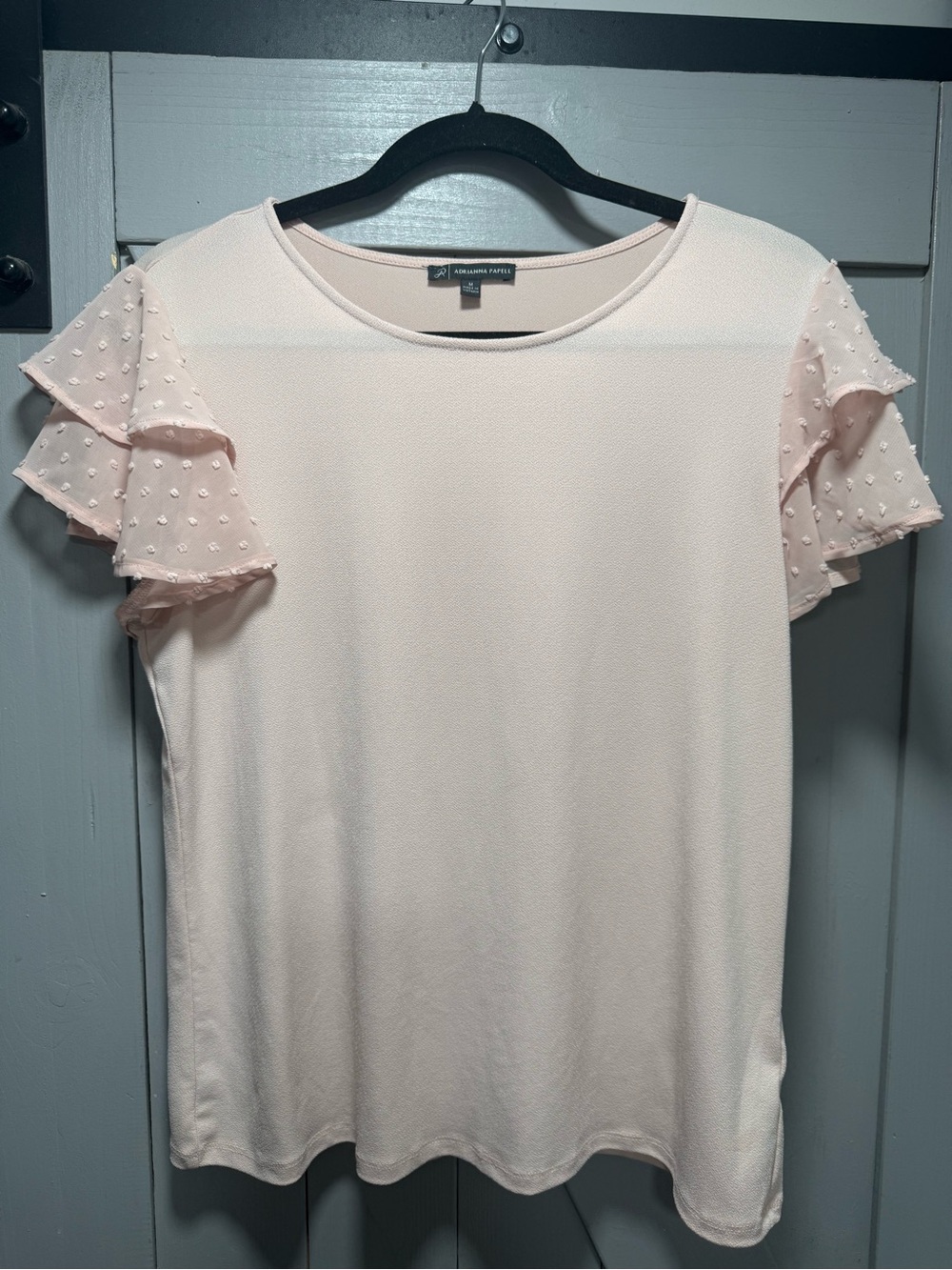 Adrianna Papell Light Pink Flutter Sleeve Tee with Dot Detail